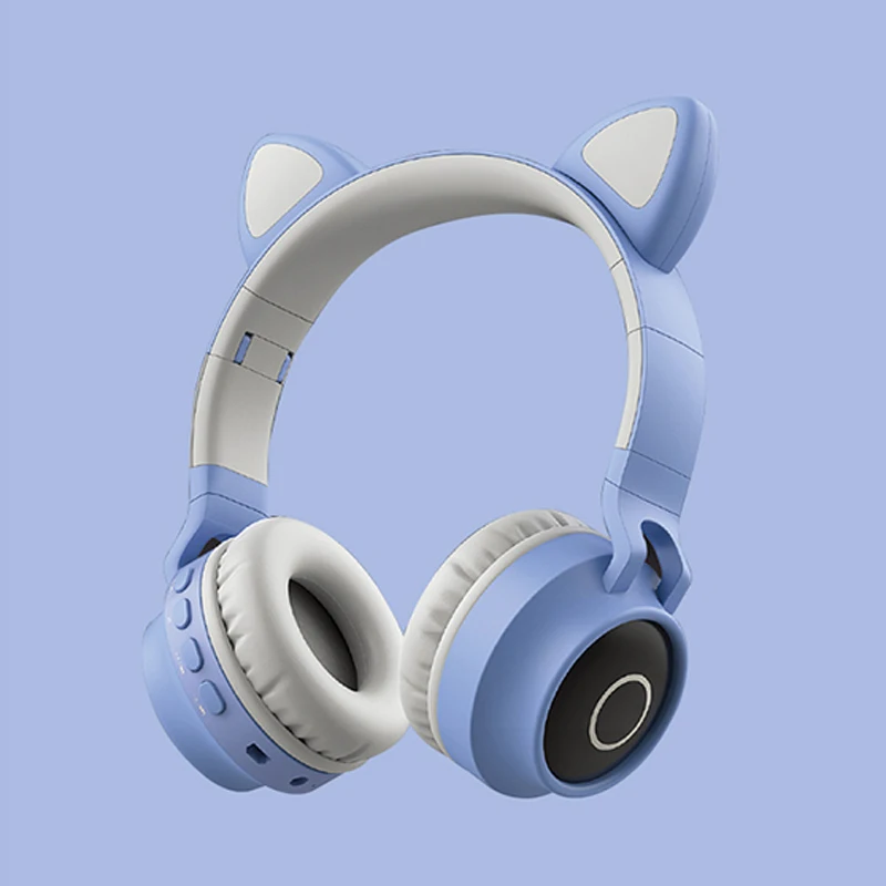 Милый светодиодный Bluetooth 5,0, беспроводные наушники с кошачьими ушками для косплея, супер бас игровая гарнитура для музыки с микрофонами - Цвет: Blue gray no box
