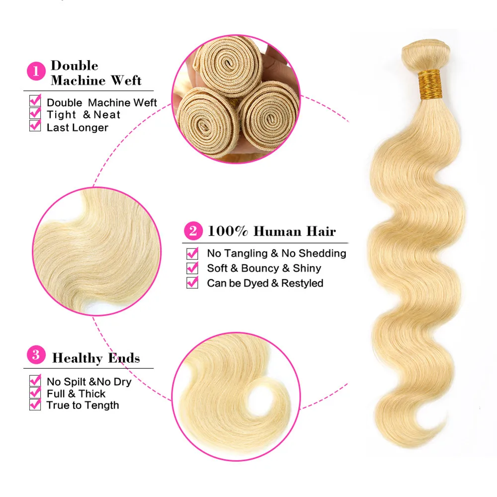 Acehair 613 медовый блонд 3 пряди с закрытием перуанские объемные волны 10-30 дюймов человеческие волосы Remy