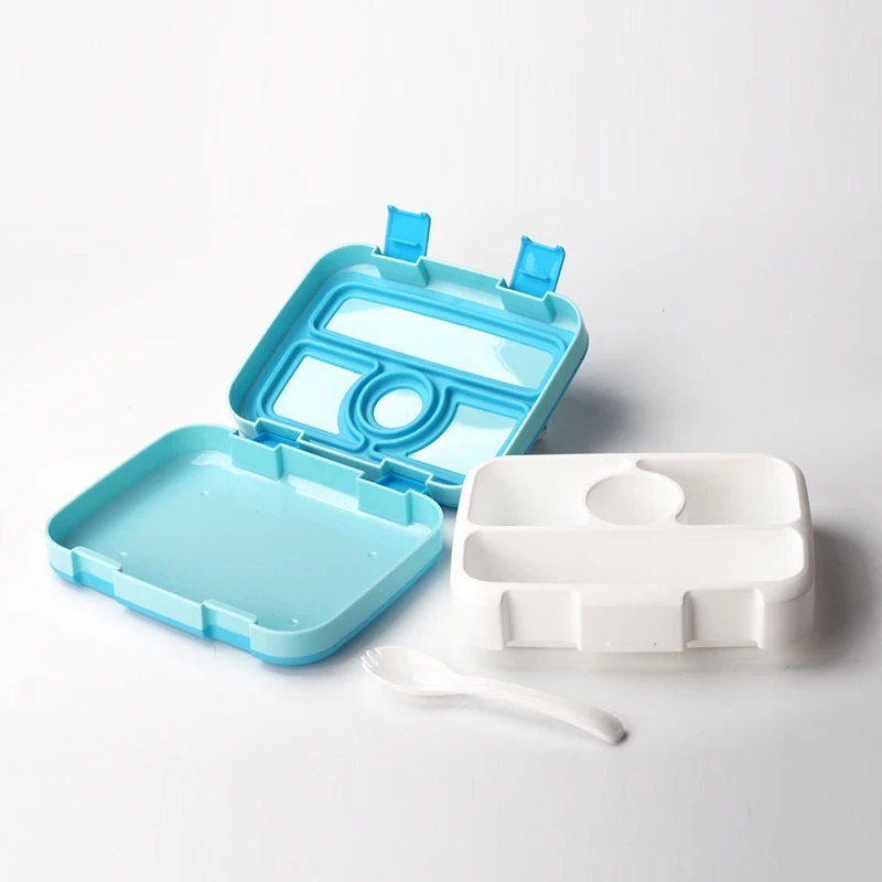 Microwavable квадратная коробка для обеда для детей Герметичный пищевой контейнер с отделениями BPA ланчбокс для пикника школы - Цвет: Blue 4 Compartments