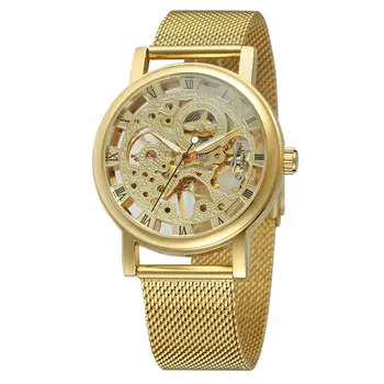 

T-winner High Quality Men Wrist Watch Mechanical Skeleton Roman Number Watches Boys Stylish Gold Automatic Mechanical Watches