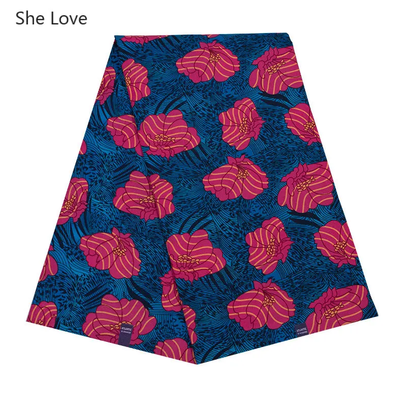 She Love 1 ярд Анкара Африканский батик ткань темно-синего цвета полиэстер цветочные ткани для вечерние платья Швейное Ремесло «сделай сам»