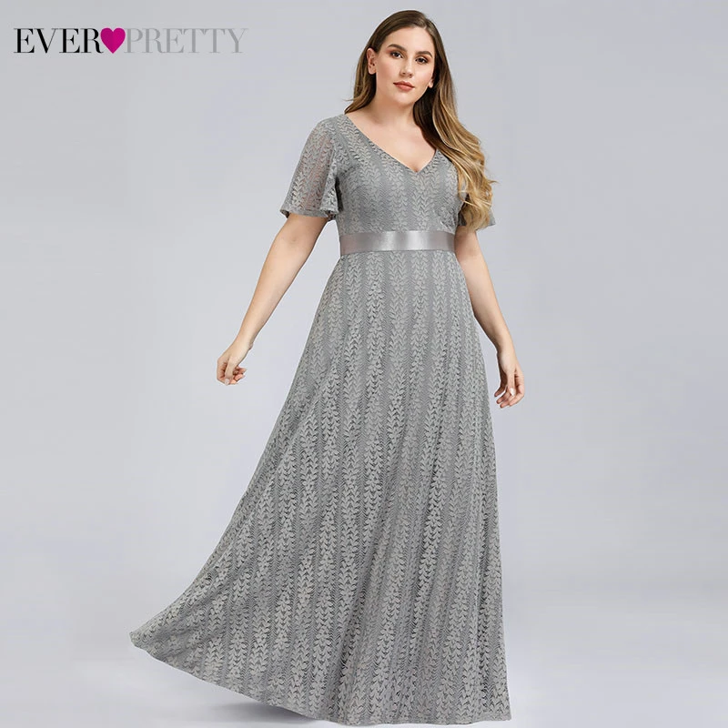 

Plus Size Lace Evening Dresses For Women Ever Pretty A-Line V-Neck Short Sleeve Elegant Party Gowns Robe De Soiree Sirene 2019