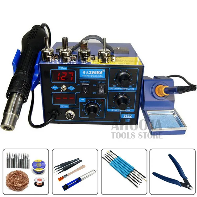 SAIKE 952D High Power Heat Gun Desoldering Station 2 In 1 Hot Air Gun+ Soldering Iron Rework Soldering Station Welding Tool Kit - Цвет: Package 1