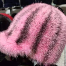 Женская меховая шапка из натуральной норки, прошитая шапка, зимняя теплая шапка, бейсболка, красивый розовый цвет