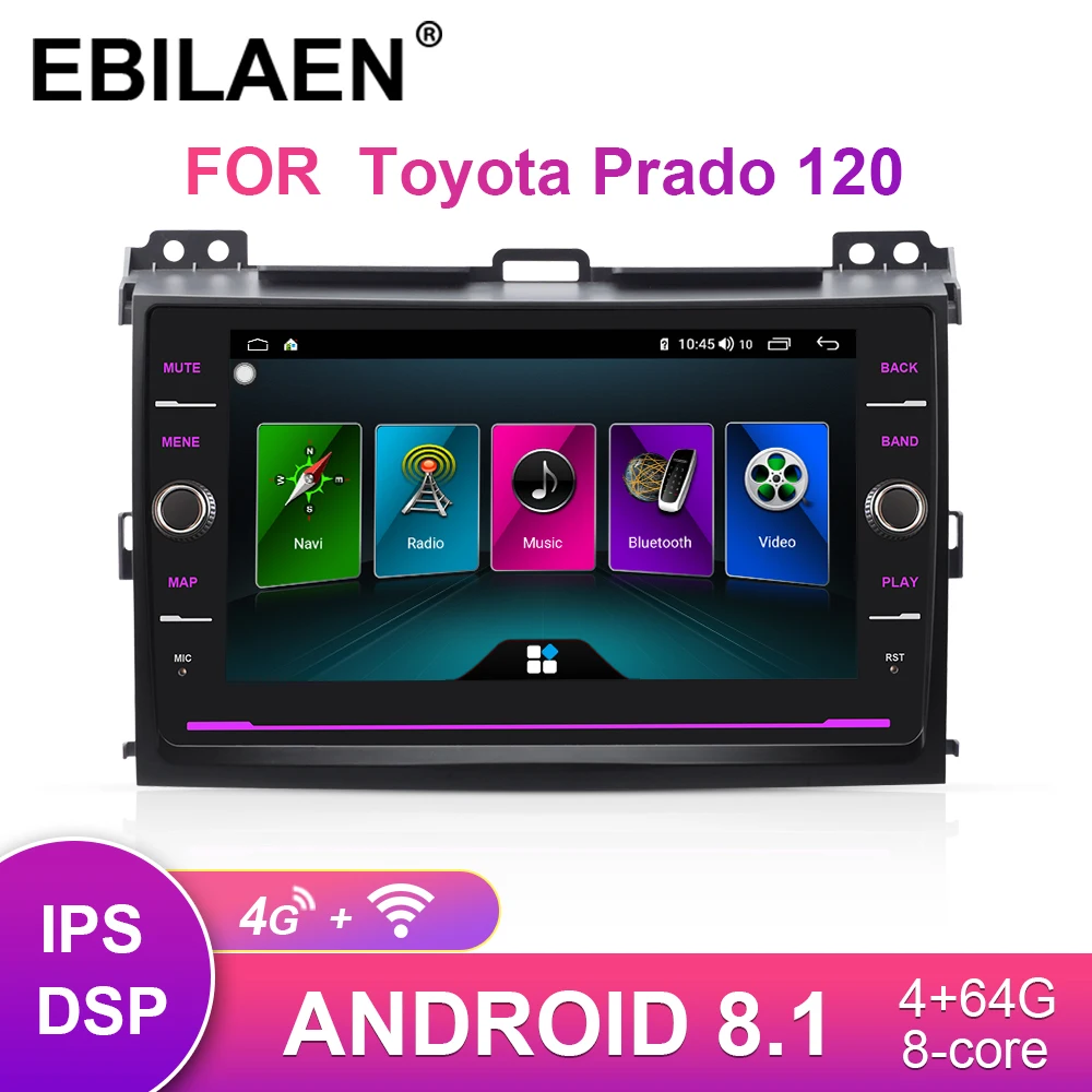 EBILAEN автомобильный проигрыватель с радио и GPS для Toyota Land Cruiser Prado 120 мультимедиа 2004