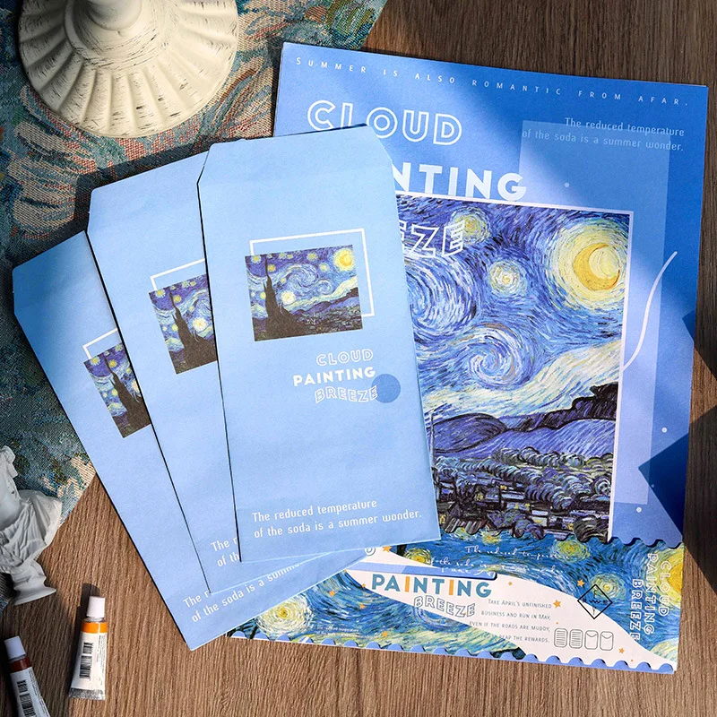 Set of 9 Artistic Oil Painting Series Envelopes - Van Gogh & Monet Inspired Stationery Supplies