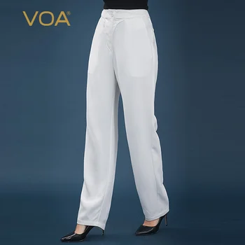 

VOA white 60 m long air heavy asymmetric collage oblique insert bag micro-bullet silk straight pants K1226 pantalon femme