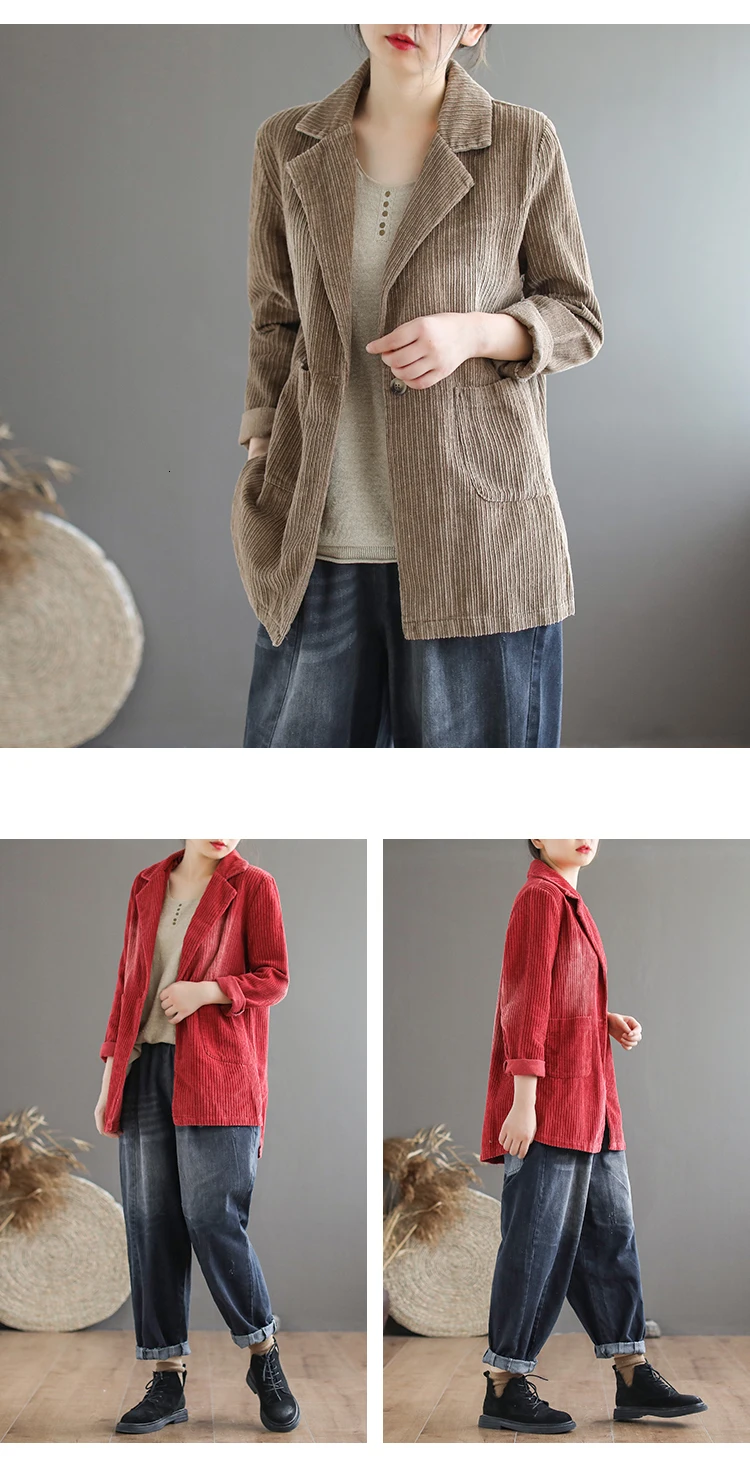 Вельветовый блейзер стиль для женщин Осенние костюмы куртки Chaqueta Mujer повседневное высококачественное пальто на одной пуговице