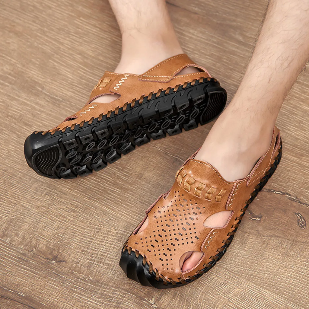 Новые летние мужские сандалии г. Пляжная Мужская обувь для отдыха высококачественные сандалии из натуральной кожи мужские сандалии большой размер#373