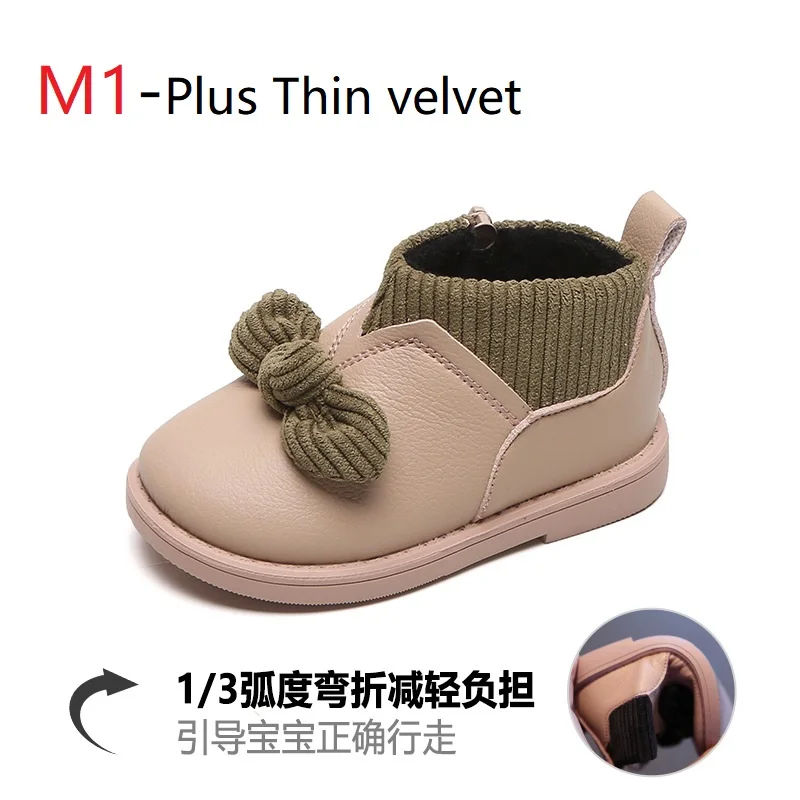 M1-Thicken velvet Ботинки для девочек; коллекция года; сезон весна-осень; Новинка; модные красивые короткие ботинки с квадратным каблуком в Корейском стиле; бархатные теплые зимние ботинки - Цвет: M1-Thicken velvet
