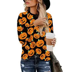 Толстовка с капюшоном с символикой Хэллоуина, с принтом тыквы, женские толстовки с круглым вырезом, толстовка с капюшоном с длинным