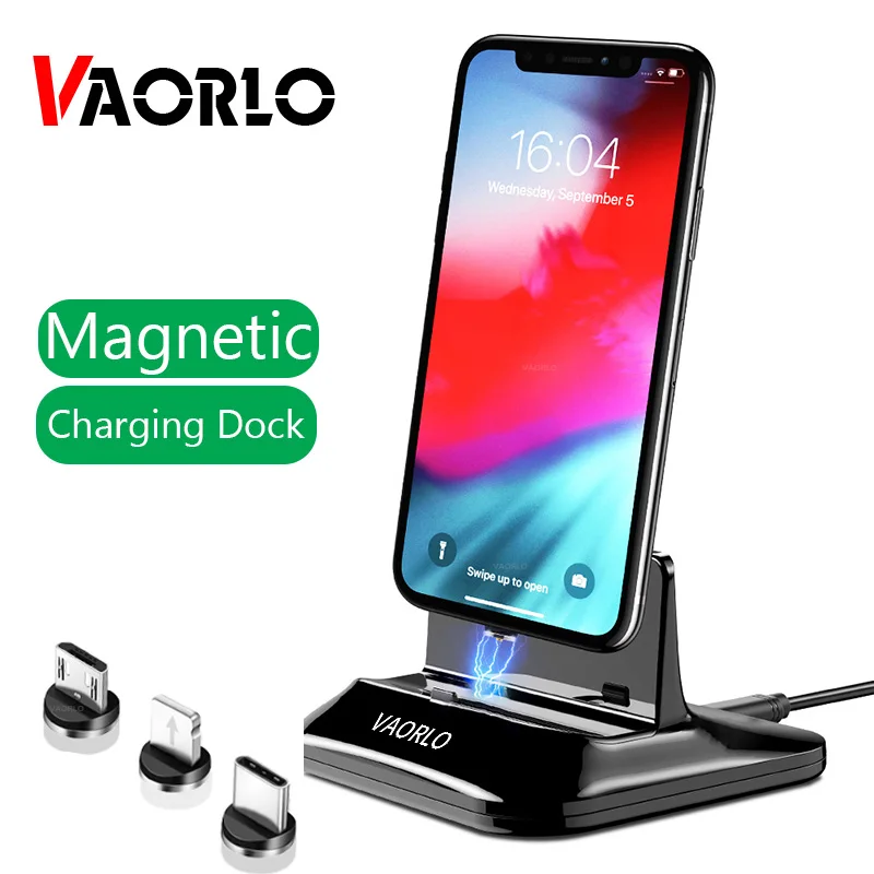Caricabatterie Magnetico Per Telefono Vaorlo Per Iphone Caricabatterie Per Dock Station Huawei Per Samsung Xiaomi Android Type-C Micro Stand Holder Ch