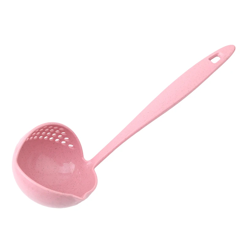 2 в 1 креативная пшеничная соломенная суповая ложка с длинной ручкой прекрасные ложки для каши с фильтром столовая посуда кухонный дуршлаг инструменты PC899263 - Цвет: pink