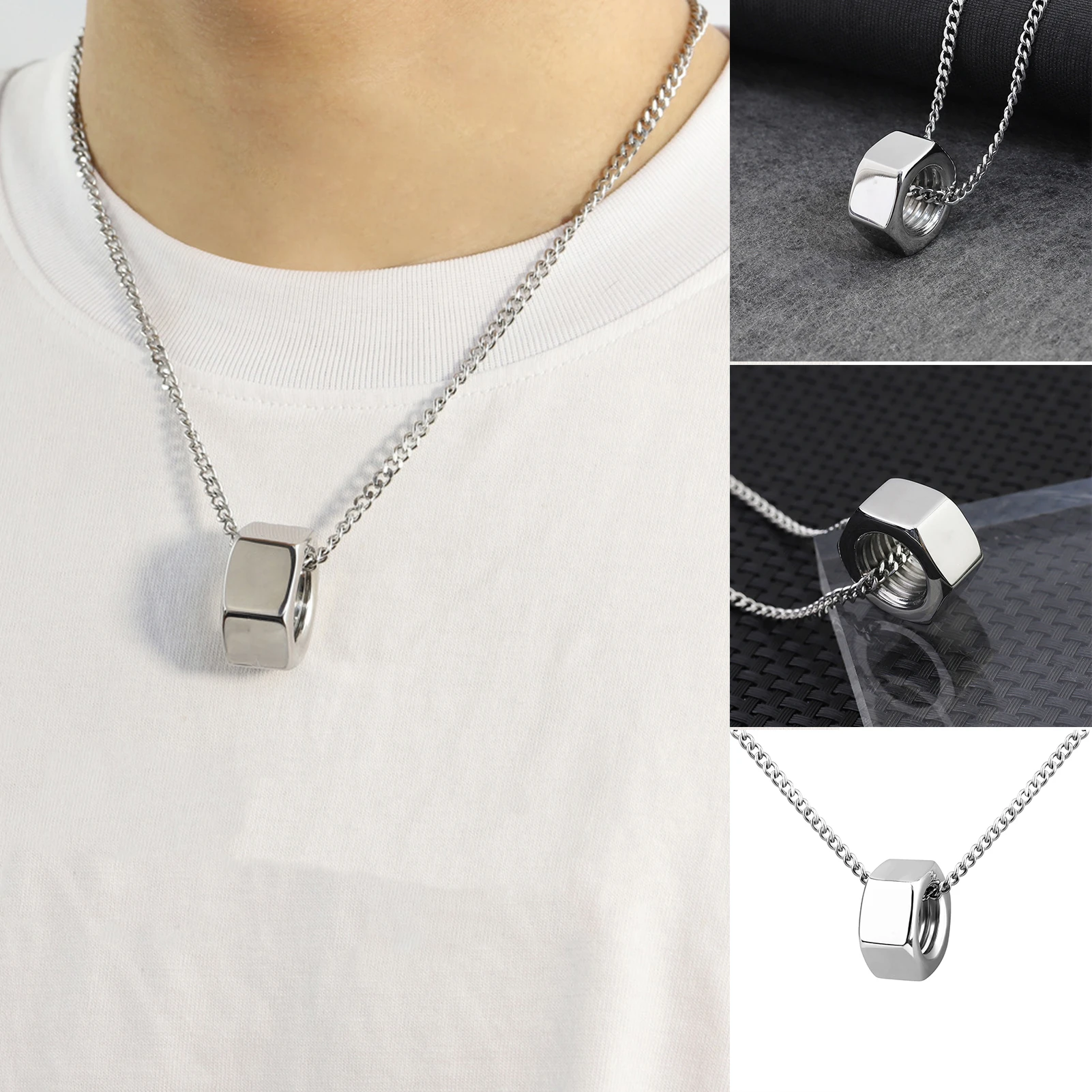 Collar colgante de de rosca de acero inoxidable para hombres, tendencia de personalidad de Hiphop, collares masculinos de estilo Punk, superficie de Soomth LL @ 17|Collares cadena| - AliExpress