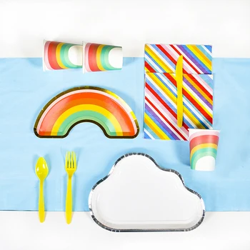 

Rainbow Cloud Disposable Party Tableware Set Adults Kids Birthday Party Supplies Paper Plates Cup Tablecloth Napkins Fork Spoon