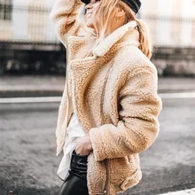 Однотонные плюшевые пальто и куртки из овечьей шерсти для женщин Зимняя Толстая теплая верхняя одежда пальто из искусственного меха женские S-3XL меховые пальто cwf0188-5