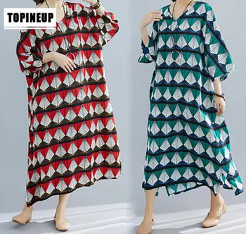 

Women Bohemian Ethnic Style Straight Loose Shift Printed maxi Dress Plus Size