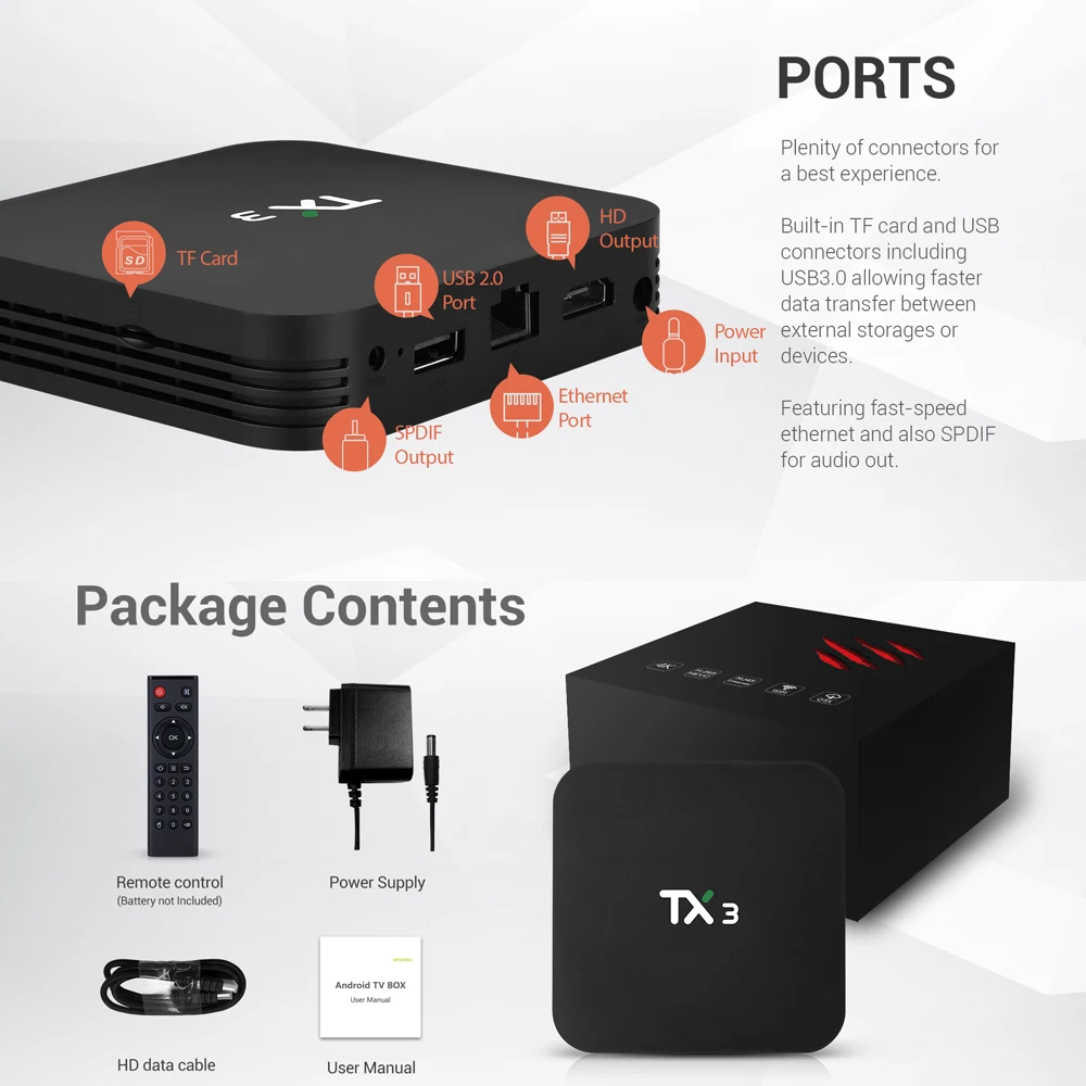ТВ приставка Tanix TX3 Android 9 0 Amlogic S905X3 H.265 8K HDR 2 4 ГГц/5 ГГц двойной Wi Fi BT 2|ТВ-приставки и