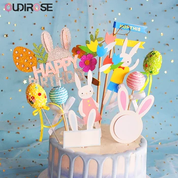 

Easter Party Decoration Cupcake Topper Cute Cartoon Rabbit Kids Birthday Party Cake Decoration Easter Eggs Bunny Theme Supplies