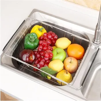

Drain Basket Stainless Steel Colander Sink Vegetables Fruit Washing Draining Strainer Rack