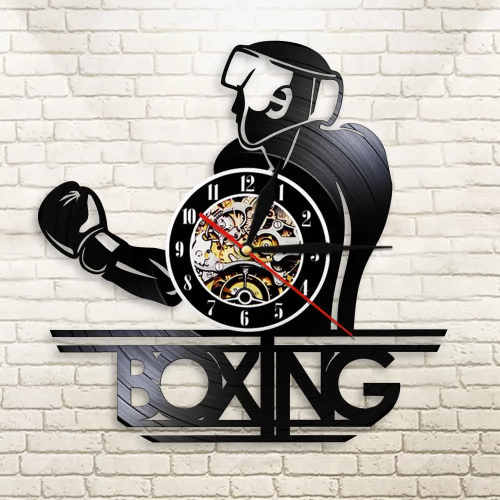 

Boxing Record Wall Clock Vintage LED Vinyl Clock Unique Decorative Clock 3D Hanging CD Wall Watch Boxer Athlete Home Wall Déco