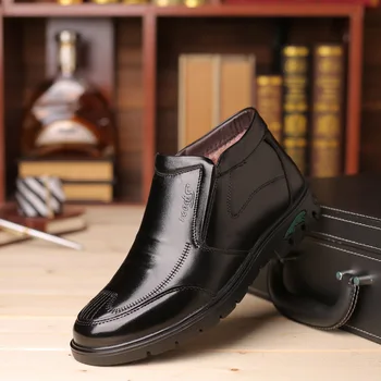 

Genuine Leather Winter Men Business Boots Slip-on Fur Warm Men Snow Boots Casual Basic Low Ankle Boots For Sale fhn