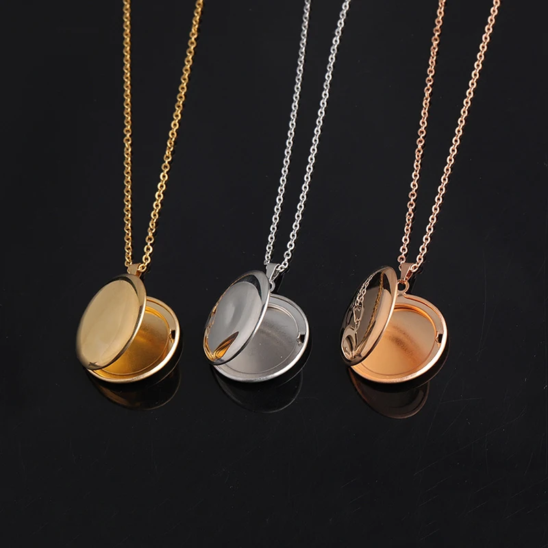 Round Shaped Photo Frame Pendant Necklace Gold Silver Color Stainless Steel Picture Locket Couple Jewelry Gifts | Украшения и