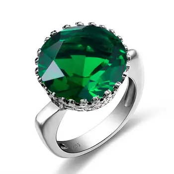 

Szjinao Silver Rings For Women Real 925 Sterling Silver Shiny Neo-Gothic Green Emerald Ring Big Gemstone Round Trendy Jewelry
