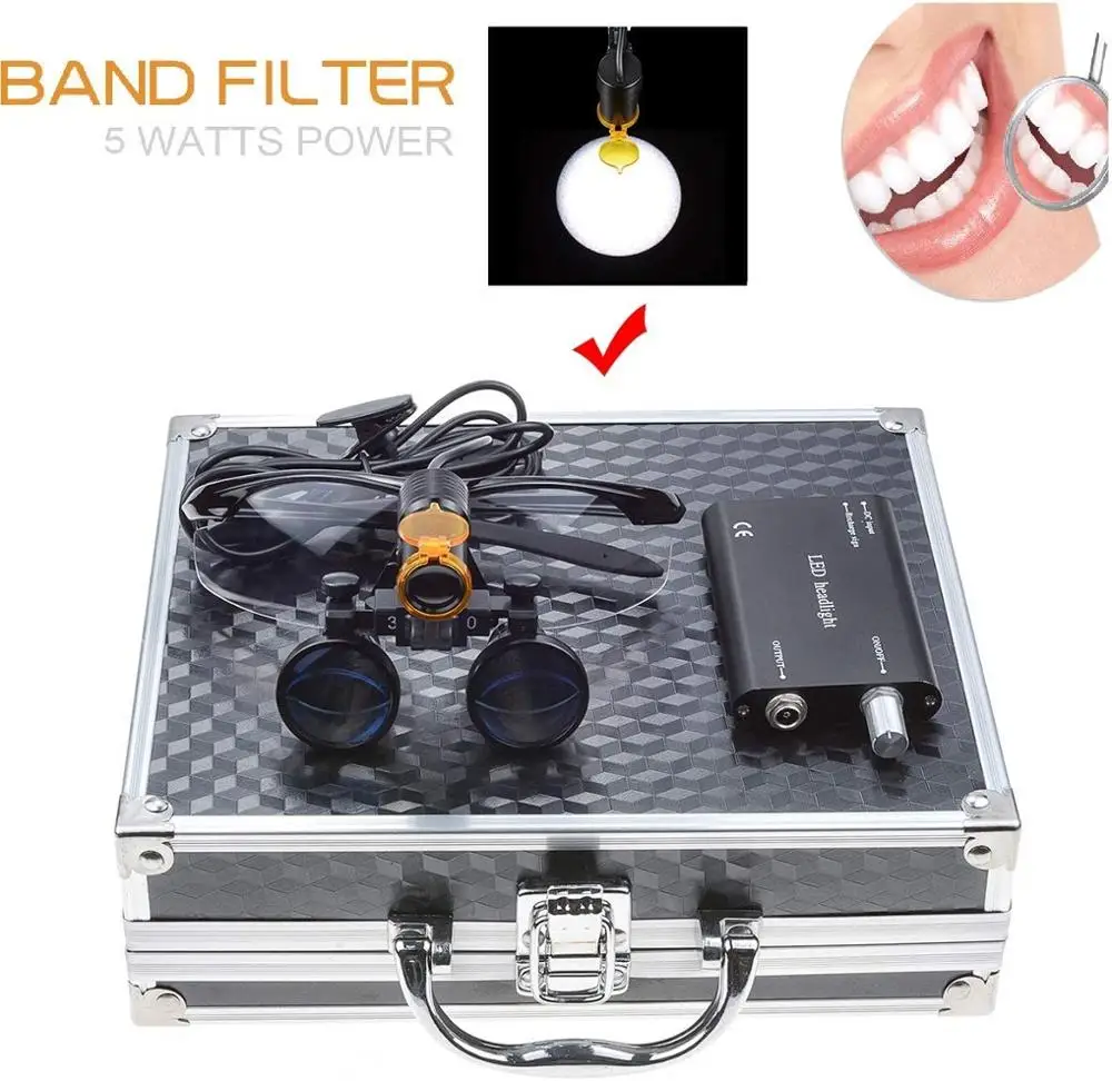 

3.5X Dental Loupes with Light Dental Binoculars 5W Surgical Headlight Professional Magnifying Glass for Dentistry Aluminum Case