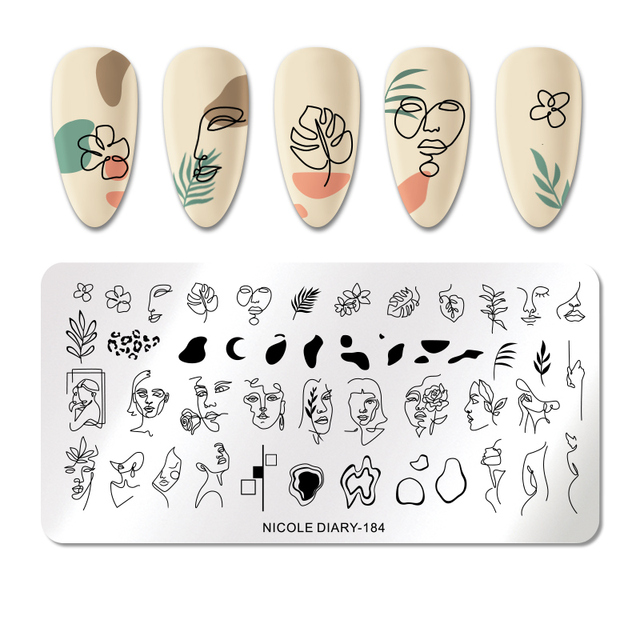 DIARY Line Flower Nail Stamping Plates Chinese Style Letter Pattern Nail Art Stamp Templates Face Leaf Printing Stencil