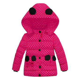 Детские теплые куртки для девочек, 5 цветов осенне-зимняя Милая Детская куртка в горошек с капюшоном хлопковое пальто с пятью пряжками для девочек, одежда - Цвет: as the picture