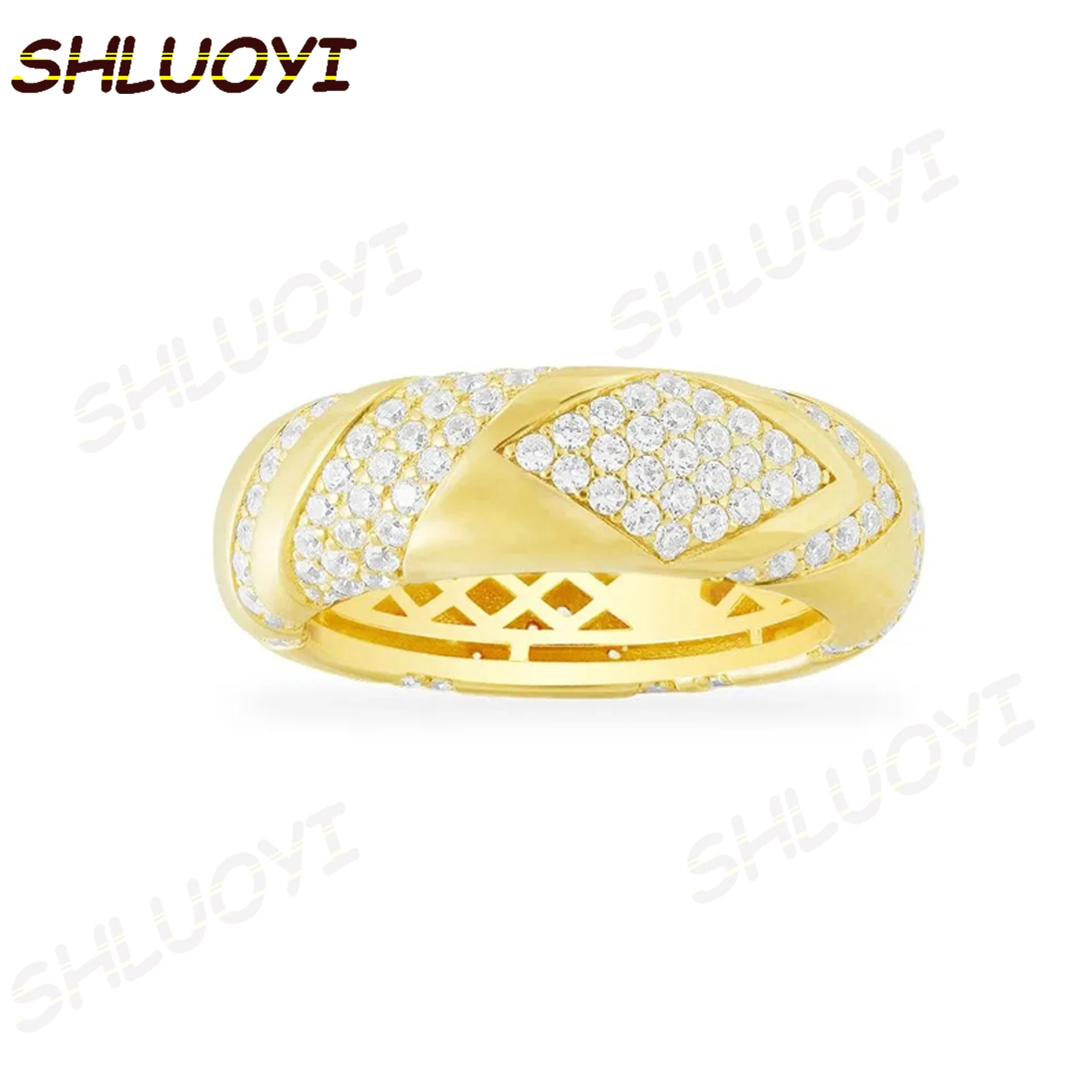 

Fashion Charm Sterling Silver Copy 1:1 Copy,Yellow Silver Large Paved Ring For Women Luxury Jewelry New Year Christmas Gift