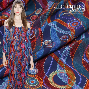 

19 Summer 114cm Width 16momme Geometric Digital Print Crepe De Chine Brand Fabric Dress Fashion Cloth Diy Seiwng Free Shipping