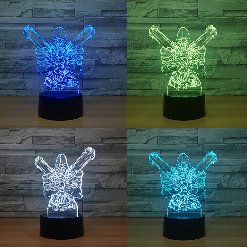 SXMXO Overwatch Ow 3D Lampe LED Acrylique Nouveauté Lumière De Nuit USB Bureau Décoratif Lampe De Table Intéressant Enfants Cadeaux,5color+Bluetoothaudio