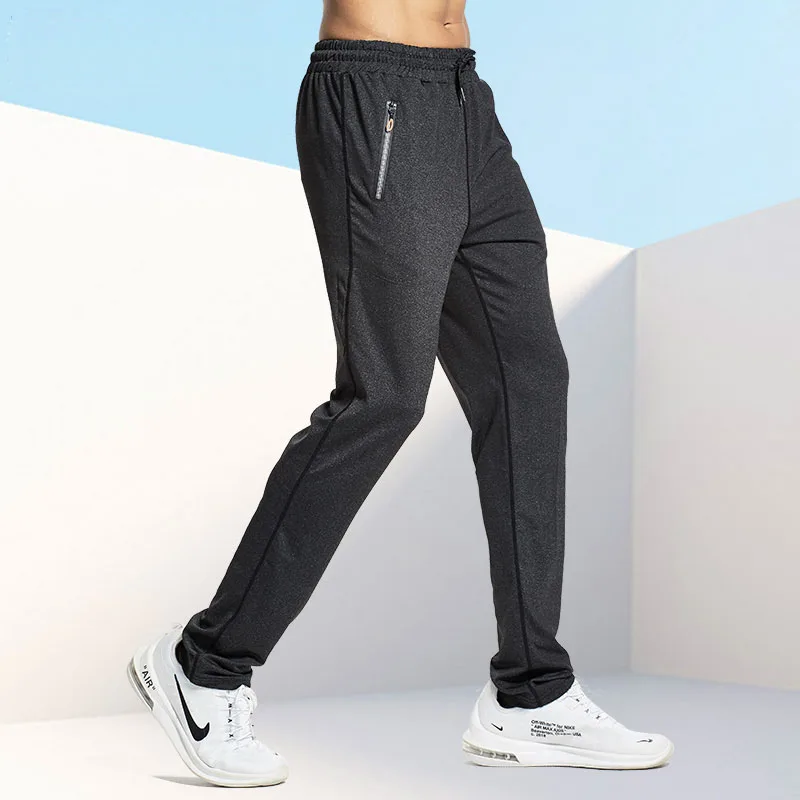 Дышащие спортивные брюки мужские осенние новые свободные повседневные трикотажные колготки на молнии с карманами для бега тренировочные брюки для фитнеса спортивные брюки