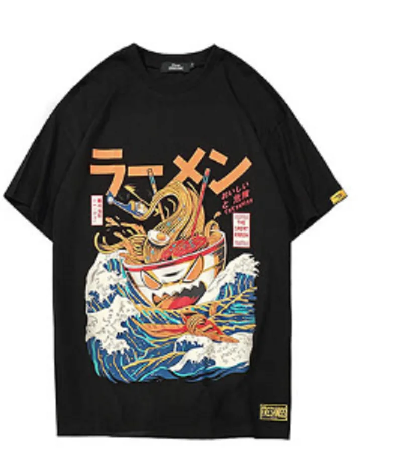 Japanse Harajuku T-shirt Mannen Zomer Hip Hop Noodle Schip Cartoon Streetwear T-shirts Korte Mouw Casual Top Katoen