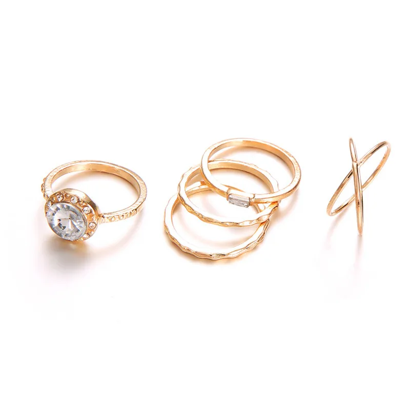 LETAPI 5 шт./компл. золото Цвет Винтажное кольцо в стиле панк комплект большой круглый камень CZ Крест, обручальное кольцо для женщин