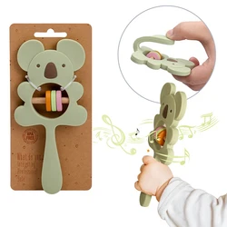 Mordedor de silicona de 5 piezas para bebé, sin BPA cascabel de Koala, collar de campanas de mano de animales de dentición, grado alimenticio, masticable