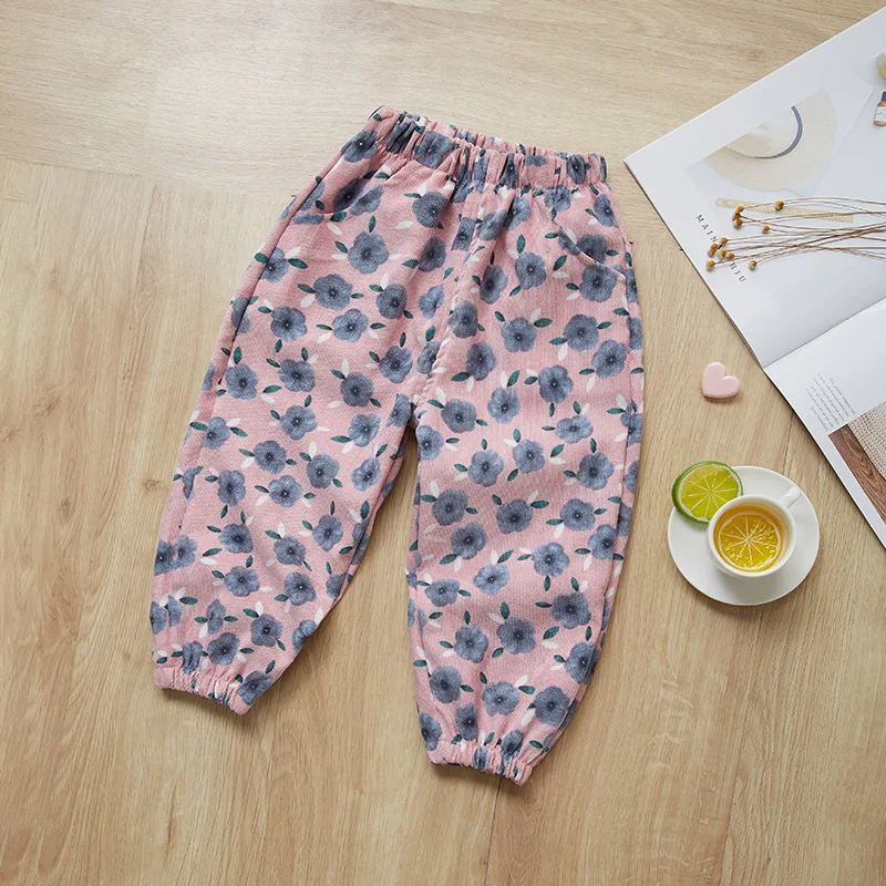 flower pink Осень-зима, детские штаны, вельветовые брюки для детей, цветные спортивные штаны для мальчиков и девочек, шаровары, джинсы для подростков, От 1 до 10 лет - Цвет: flower pink