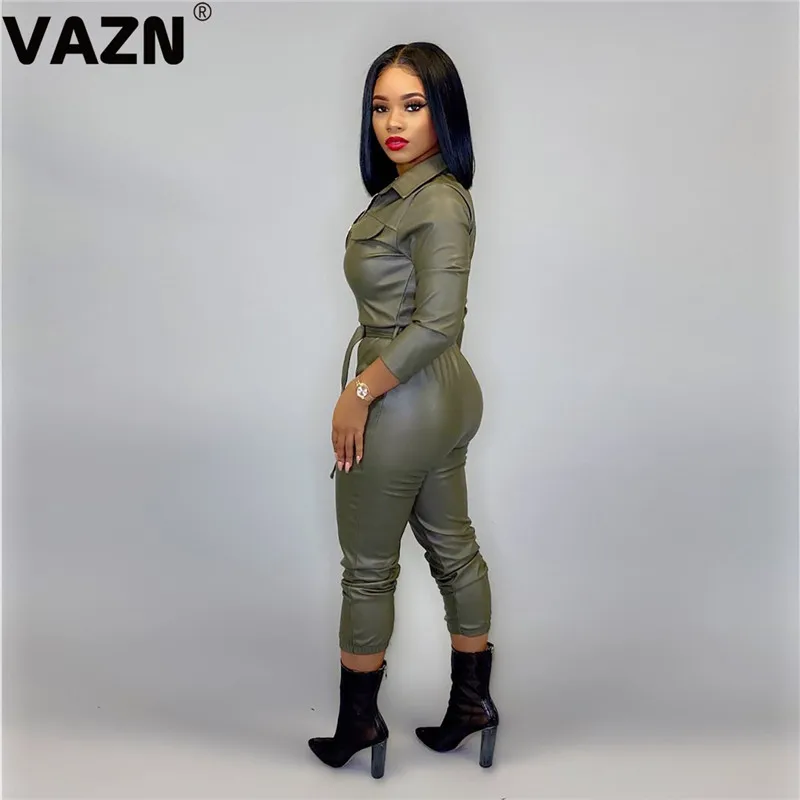 VAZN, Топ Дизайн, осень, сексуальный женский комбинезон, 3 цвета, кожаный комбинезон с длинным рукавом, на молнии, Одноцветный комбинезон для молодых девушек, крутые комбинезоны