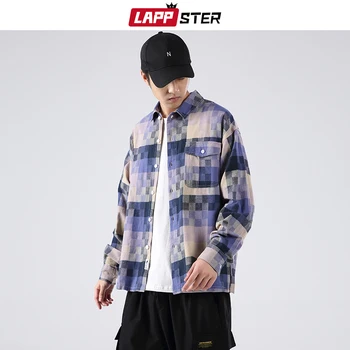 

LAPPSTER Men Harajuku Cotton Plaid Shirt 2020 Mens Hip Hop Fashion Shirt Long Sleeve Casual Korean Style High Quality Fall Shirt
