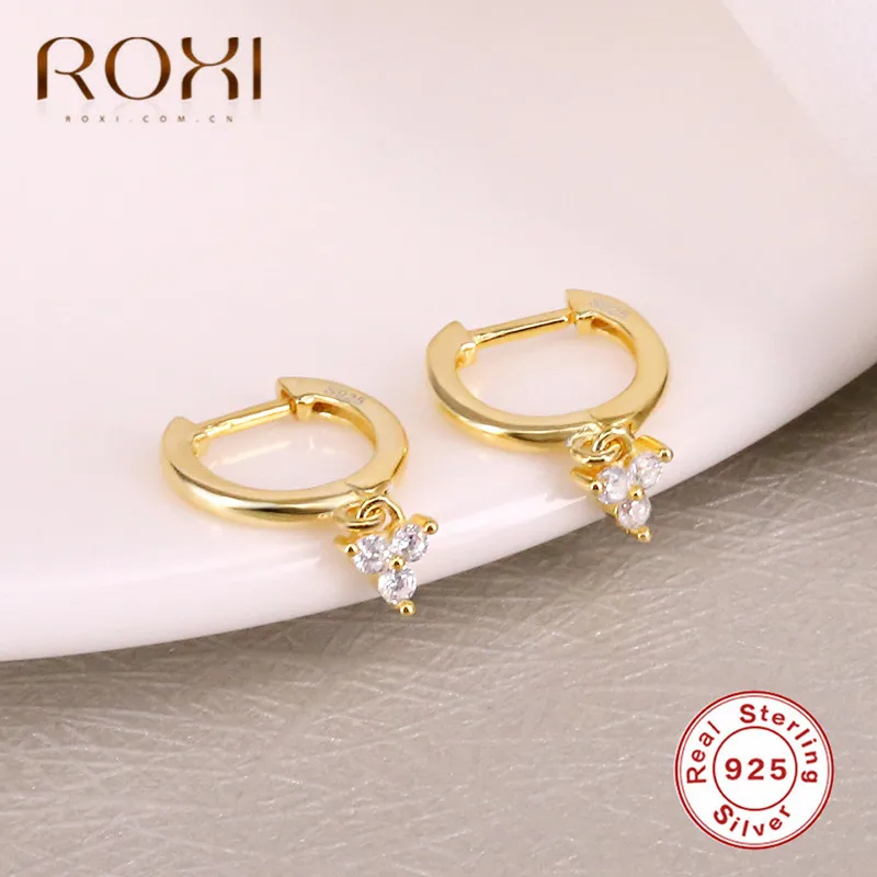 ROXI 925 пробы серебряные Подвесные серьги-гвоздики серьги для женщин Нежный CZ подвеска со стразами в виде цветка маленькие серьги-гвоздики корейские ювелирные изделия подарок