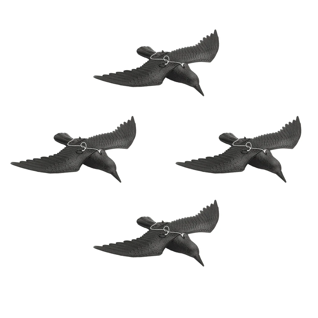 4pc 15'' Life-Size Outdoors Floating Decoy Fishing Hunting Decoy Flying Crow