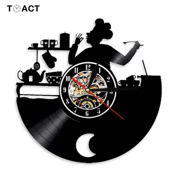 

Kitchen Chef Wall Clock Cooking Vinyl Record Wall Clock Baking Shop Wall Watch Living Room Decoration Housewarming Gift horloge