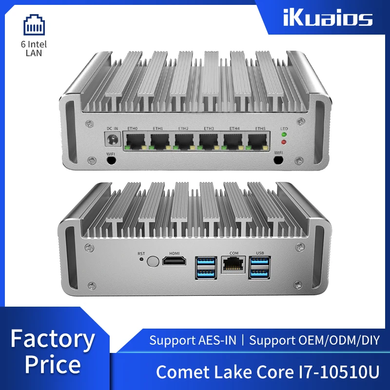 6 Intel LAN безвентиляторный Pfsense Mini PC Core I7-10510U DDR4 Ram 4G AES-NI Linux брандмауэр ПК Мягкий