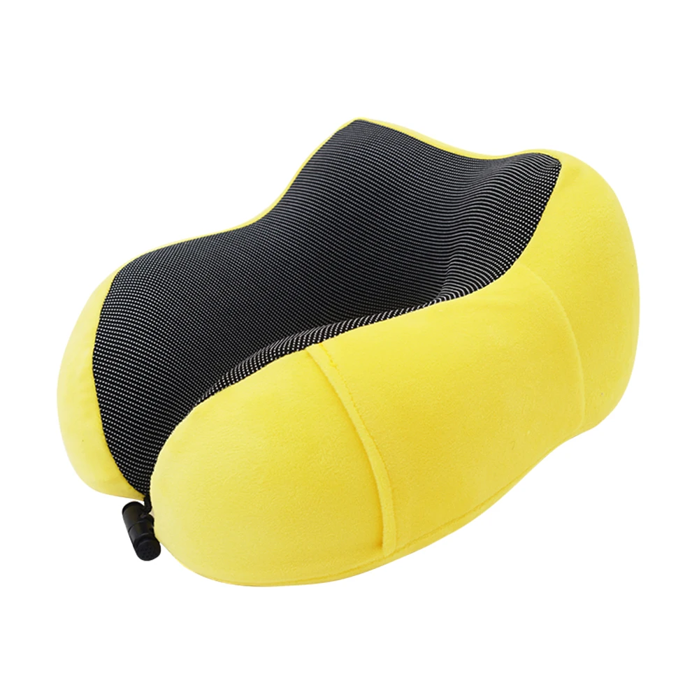 U Shaped Bed Sleep Memory Pillow Travel Pillow Air Cushion Inflatable Double Sided Flocking Cushion Car Plane Hotel Head Rest - Цвет: C-yellow 30x28x14cm