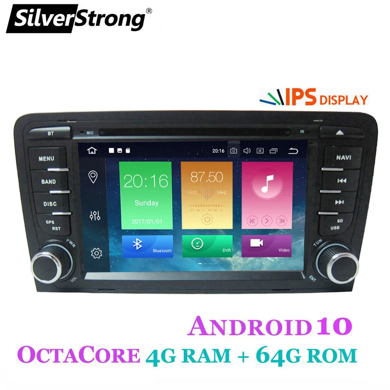 SilverStrong 8 ядер Android10.0 4G 64G 2Din автомобильный DVD для Audi A4 A3 RS3 RS4 2002 2007 мультимедиа 2din