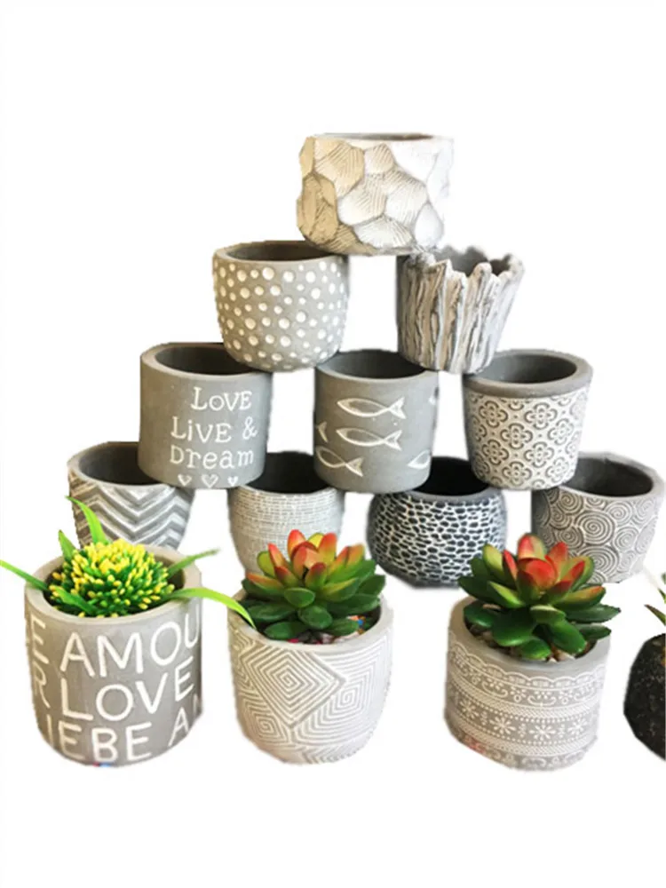 Small Cement Silicone Pot Molds Round Square Stone Planter Gardening Concrete Mold