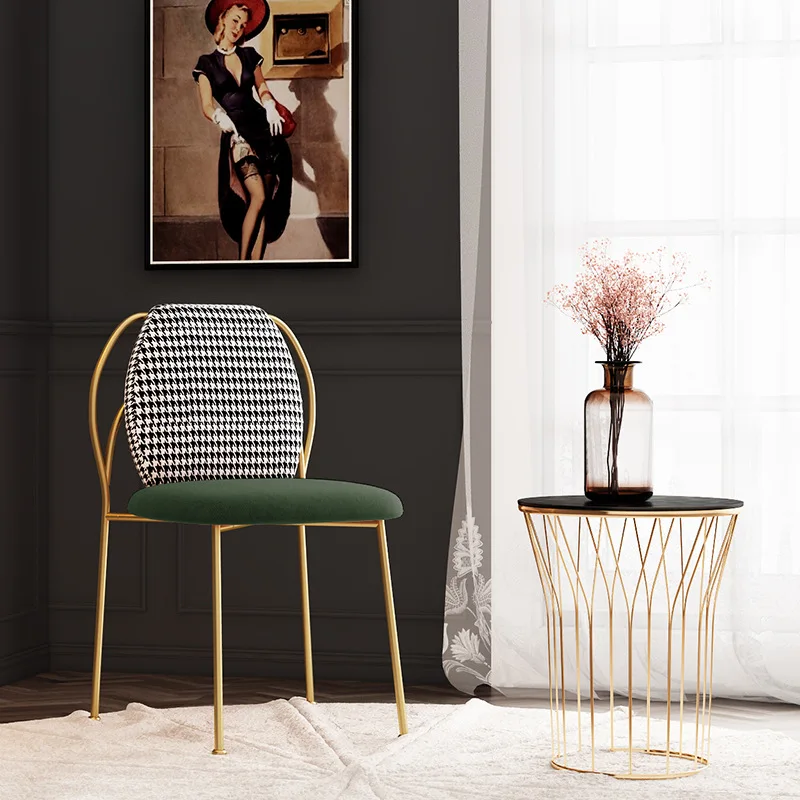 Light Luxury Home Dining Chair Modern Personality Houndstooth Girl Bedroom Dressing Makeup Chair Kitchen Furniture Dining Chairs