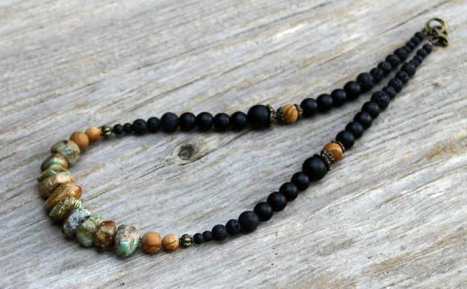 turquoise necklace for men / bohemian necklace / Turquoise gemstone necklace / jewelery for men / cool necklace for men - Image 3